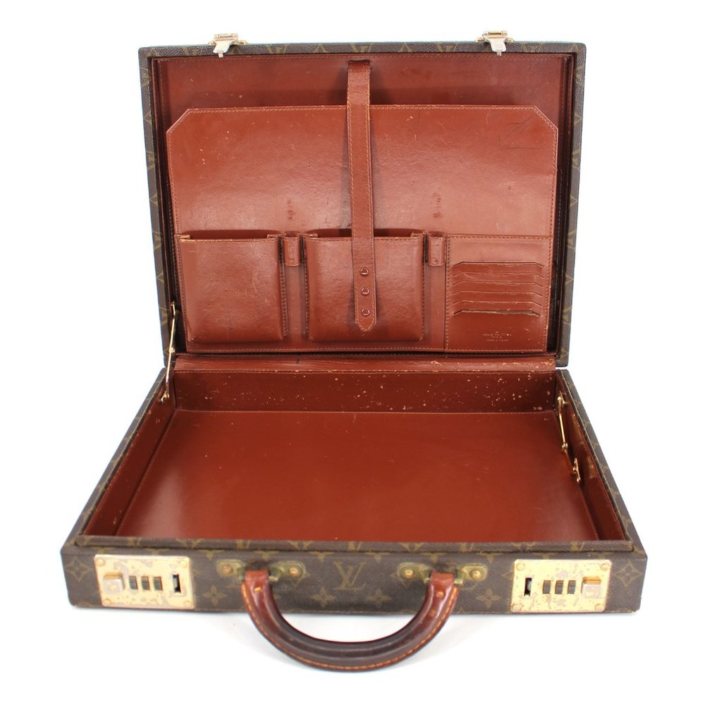 Louis Vuitton Attache Briefcase Trunk Brown Tan Leather LV Monogram President - Picture 7 of 9